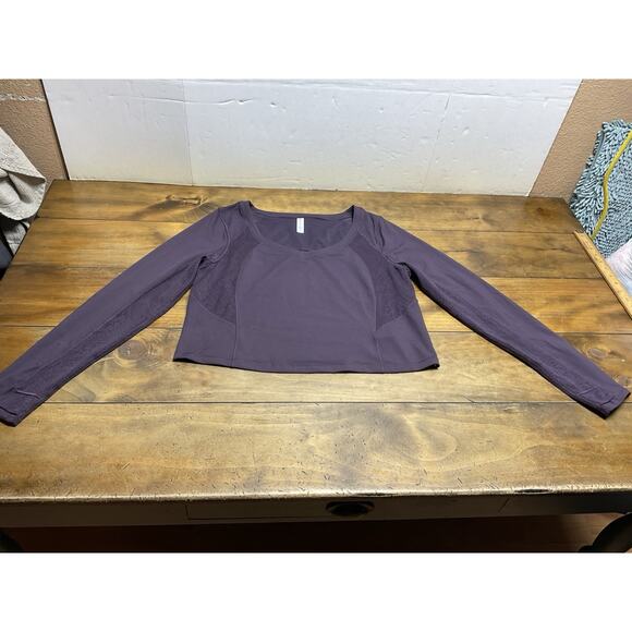 Athleta Shanti Lace Top Plus 1X Deep Crocus Violet Fitted Crop Scoop - Picture 1 of 12